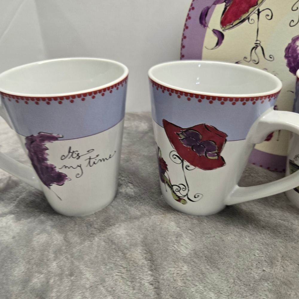 The Red Hat Way Set of 4 Coffee Mugs with Decorative Box Purple Red Hat Society - Picture 2 of 8